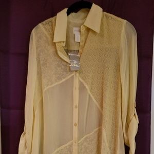Sheer tunic shirt roll up sleves
